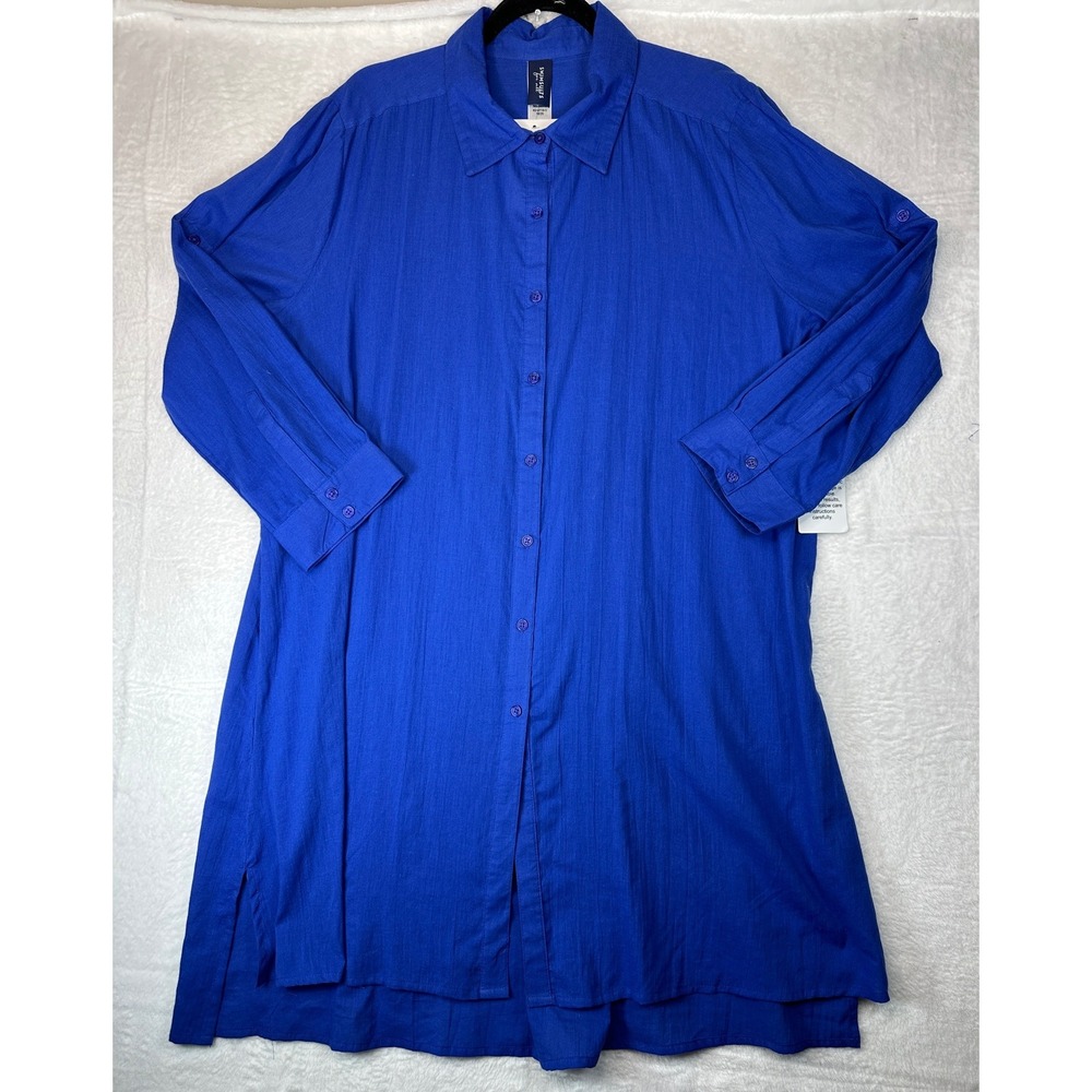 Swimsuits For All Cover Up Shirt Womens 18/20 Blue Cotton Button Front 1422
